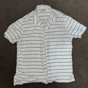 Lucky Brand White and Blue Striped Casual Shirt